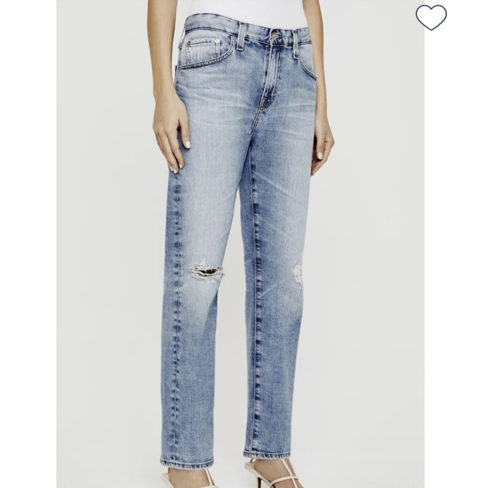 AG Denim Light Wash Ex-Boyfriend Slouchy Slim Distressed High Rise Jeans